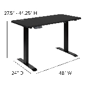 Electric Height Adjustable Standing Desk - Table Top 48" Wide - 24" Deep (Black), NAN-TG-2046-BK-GG