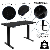 Electric Height Adjustable Standing Desk - Table Top 48" Wide - 24" Deep (Black), NAN-TG-2046-BK-GG
