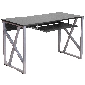 Black Computer Desk with Pull-Out Keyboard Tray and Cross-Brace Frame, NAN-WK-004-GG
