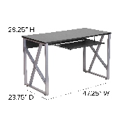 Black Computer Desk with Pull-Out Keyboard Tray and Cross-Brace Frame, NAN-WK-004-GG