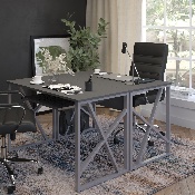 Black Computer Desk with Pull-Out Keyboard Tray and Cross-Brace Frame, NAN-WK-004-GG