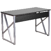 Black Computer Desk with Pull-Out Keyboard Tray and Cross-Brace Frame, NAN-WK-004-GG