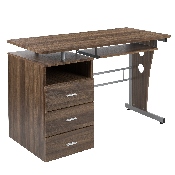 Rustic Walnut Desk with Three Drawer Pedestal and Pull-Out Keyboard Tray, NAN-WK-008-RU-GG