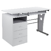 White Desk with Three Drawer Pedestal and Pull-Out Keyboard Tray, NAN-WK-008-WH-GG