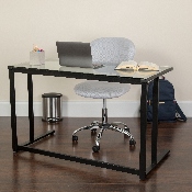 Glass Desk with Black Pedestal Metal Frame, NAN-WK-055-GG