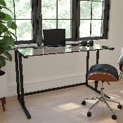 Glass Desk with Black Pedestal Metal Frame, NAN-WK-055-GG