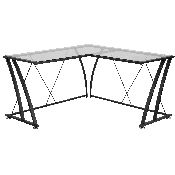 Glass L-Shape Computer Desk with Black Metal Frame, NAN-WK-096-GG