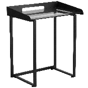 Contemporary Clear Tempered Glass Desk with Raised Cable Management Border and Black Metal Frame, NAN-YLCD1233-GG