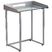 Contemporary Clear Tempered Glass Desk with Raised Cable Management Border and Silver Metal Frame, NAN-YLCD1234-GG