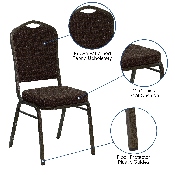 HERCULES Series Crown Back Stacking Banquet Chair in Brown Patterned Fabric - Gold Vein Frame, NG-C01-BROWN-GV-GG