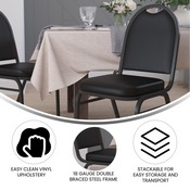 HERCULES Series Commercial Grade 500 LB. Capacity Dome Back Stacking Banquet Chair in Black Vinyl with Black Metal Frame, NG-ZG10006-BK-BK-GG