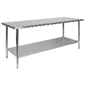 Stainless Steel 18 Gauge Work Table with Undershelf - NSF Certified - 72