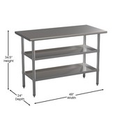Hogan Stainless Steel 18 Gauge Work Table with 2 Undershelves - NSF Certified - 48"W x 24"D x 34.5"H, NH-WT-GU-2448-GG