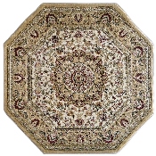 Mersin Collection Persian Style 4x4 Ivory Octagon Area Rug-Olefin Rug with Jute Backing-Hallway, Entryway, Bedroom, Living Room