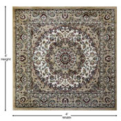 Mersin Collection Persian Style 4x4 Ivory Square Area Rug-Olefin Rug with Jute Backing-Hallway, Entryway, Bedroom, Living Room, NR-RGB401-44-IV-GG