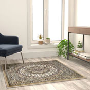 Mersin Collection Persian Style 4x4 Ivory Square Area Rug-Olefin Rug with Jute Backing-Hallway, Entryway, Bedroom, Living Room, NR-RGB401-44-IV-GG