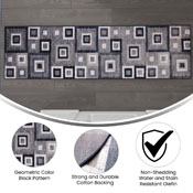 Gideon Collection Geometric 2' x 7' Blue, Grey, and White Olefin Area Rug with Cotton Backing, Living Room, Bedroom, OK-HCF-7146ATUR-27-BL-GG