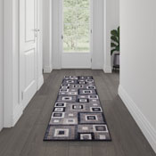 Gideon Collection Geometric 2' x 7' Blue, Grey, and White Olefin Area Rug with Cotton Backing, Living Room, Bedroom, OK-HCF-7146ATUR-27-BL-GG