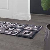 Gideon Collection Geometric 2' x 7' Blue, Grey, and White Olefin Area Rug with Cotton Backing, Living Room, Bedroom, OK-HCF-7146ATUR-27-BL-GG