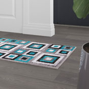Gideon Collection Geometric 2' x 7' Turquoise, Grey, and White Olefin Area Rug with Cotton Backing, Living Room, Bedroom, OK-HCF-7146ATUR-27-TUR-GG