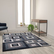 Gideon Collection Geometric 5' x 7' Blue, Grey, and White Olefin Area Rug with Cotton Backing, Living Room, Bedroom, OK-HCF-7146ATUR-57-BL-GG