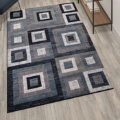 Gideon Collection Geometric 5' x 7' Blue, Grey, and White Olefin Area Rug with Cotton Backing, Living Room, Bedroom, OK-HCF-7146ATUR-57-BL-GG