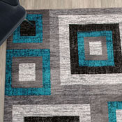 Gideon Collection Geometric 6' x 9' Turquoise, Grey, and White Olefin Area Rug with Cotton Backing, Living Room, Bedroom, OK-HCF-7146ATUR-69-TUR-GG