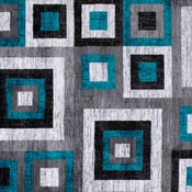 Gideon Collection Geometric 6' x 9' Turquoise, Grey, and White Olefin Area Rug with Cotton Backing, Living Room, Bedroom, OK-HCF-7146ATUR-69-TUR-GG