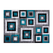 Gideon Collection Geometric 8' x 10' Turquoise, Grey, and White Olefin Area Rug with Cotton Backing, Living Room, Bedroom, OK-HCF-7146ATUR-810-TUR-GG