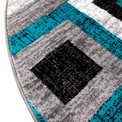 Gideon Collection Geometric 8' x 8' Turquoise, Grey, and White Round Olefin Area Rug with Cotton Backing, Living Room, Bedroom, OK-HCF-7146ATUR-8R-TUR-GG
