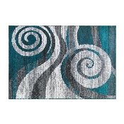 Cirrus Collection 5' x 7' Turquoise Swirl Patterned Olefin Area Rug with Jute Backing for Entryway, Living Room, Bedroom