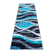 Wisp Collection 2' x 7' Turquoise Rippled Olefin Area Rug with Jute Backing for Entryway, Living Room, Bedroom