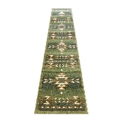 Lodi Collection Southwestern 2' x 11' Green Area Rug - Olefin Rug with Jute Backing for Hallway, Entryway, Bedroom, Living Room