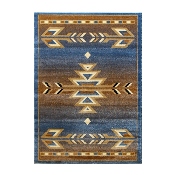 Lodi Collection Southwestern 8' x 10' Blue Area Rug - Olefin Rug with Jute Backing for Hallway, Entryway, Bedroom, Living Room