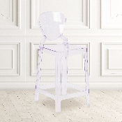 Ghost Counter Stool with Tear Back in Transparent Crystal, OW-TEARBACK-24-GG