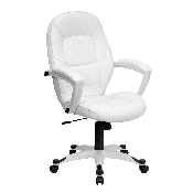 Mid-Back White LeatherSoft Tapered Back Executive Swivel Office Chair with White Base and Arms, QD-5058M-WHITE-GG