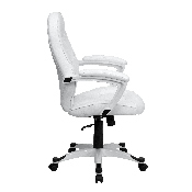 Mid-Back White LeatherSoft Tapered Back Executive Swivel Office Chair with White Base and Arms, QD-5058M-WHITE-GG