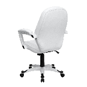 Mid-Back White LeatherSoft Tapered Back Executive Swivel Office Chair with White Base and Arms, QD-5058M-WHITE-GG
