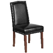 HERCULES Hampton Hill Series Black LeatherSoft Parsons Chair with Silver Accent Nail Trim, QY-A13-9349-BK-GG