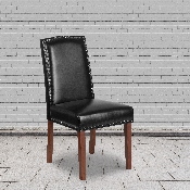 HERCULES Hampton Hill Series Black LeatherSoft Parsons Chair with Silver Accent Nail Trim, QY-A13-9349-BK-GG