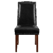 HERCULES Hampton Hill Series Black LeatherSoft Parsons Chair with Silver Accent Nail Trim, QY-A13-9349-BK-GG