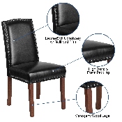 HERCULES Hampton Hill Series Black LeatherSoft Parsons Chair with Silver Accent Nail Trim, QY-A13-9349-BK-GG