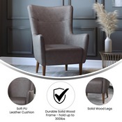 Connor Traditional Wingback Accent Chair, Commercial Grade Faux Leather Upholstery and Wooden Frame and Legs, Dark Gray, QY-B235-DGY-GG