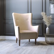 Connor Traditional Wingback Accent Chair, Commercial Grade Faux Leather Upholstery and Wooden Frame and Legs, Light Brown, QY-B235-LTBR-GG