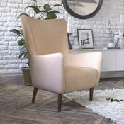 Connor Traditional Wingback Accent Chair, Commercial Grade Faux Leather Upholstery and Wooden Frame and Legs, Light Brown, QY-B235-LTBR-GG