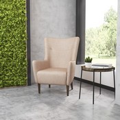 Connor Traditional Wingback Accent Chair, Commercial Grade Faux Leather Upholstery and Wooden Frame and Legs, Light Brown, QY-B235-LTBR-GG