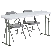 5-Foot Plastic Folding Training Table Set with 2 Gray Metal Folding Chairs, RB-1860-1-GG