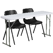 5-Foot Plastic Folding Training Table Set with 2 Black Plastic Stack Chairs, RB-1860-2-GG