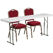 6-Foot Plastic Folding Training Table Set with 2 Crown Back Stack Chairs, RB-1872-1-GG