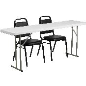 6-Foot Plastic Folding Training Table Set with 2 Trapezoidal Back Stack Chairs, RB-1872-2-GG